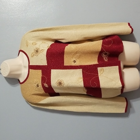 Alfred dunner XL gold &burgundy embroidered floral with gold sparkle and beading - Picture 6 of 17